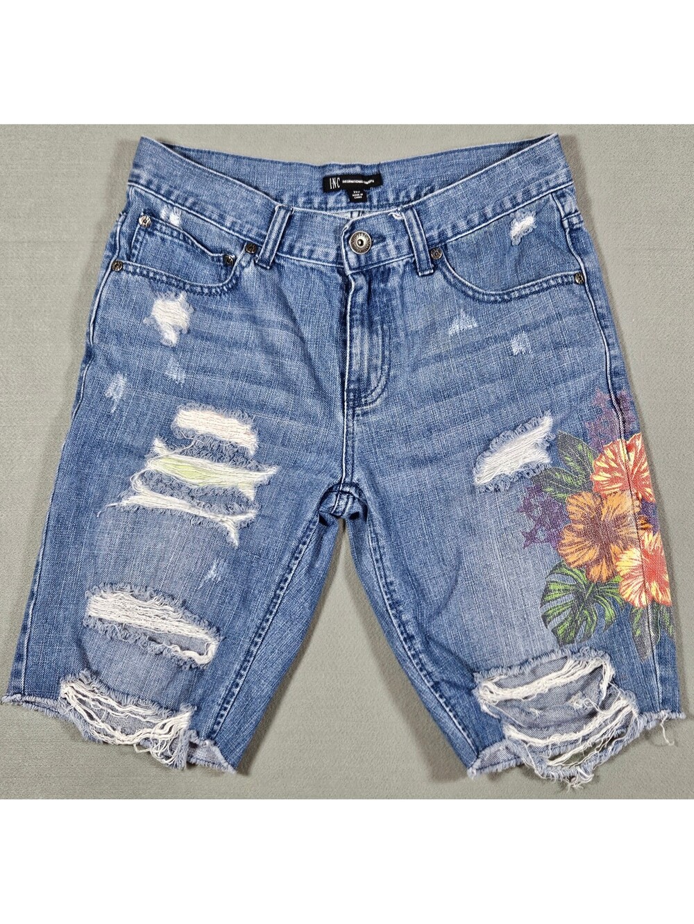 Y2K Distressed Torn Floral Denim Shorts 29W